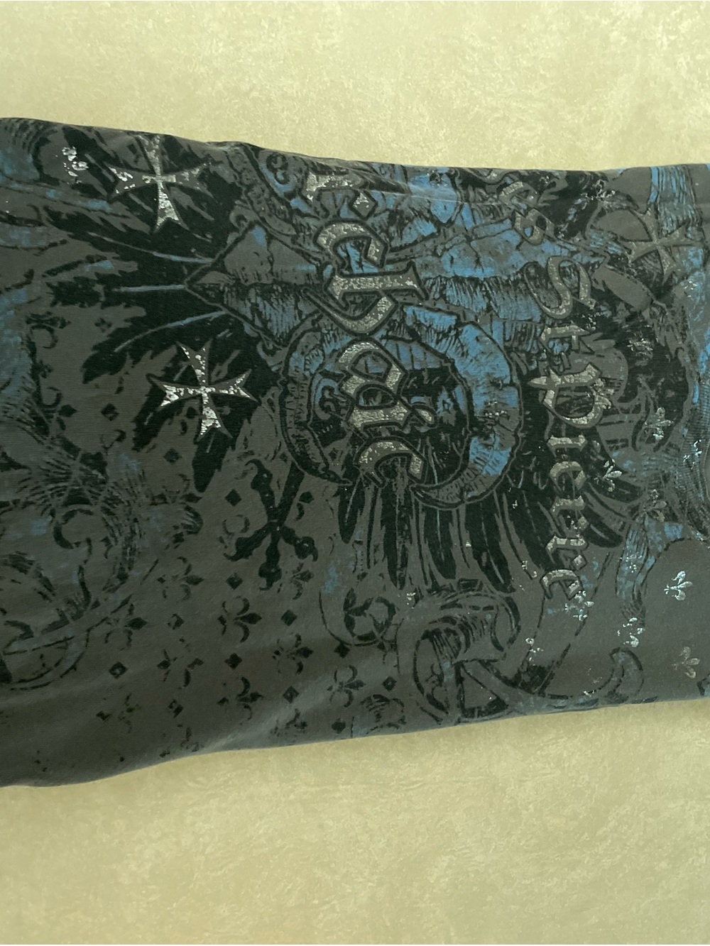 Affliction Black Tee with Blue Graphic Crest